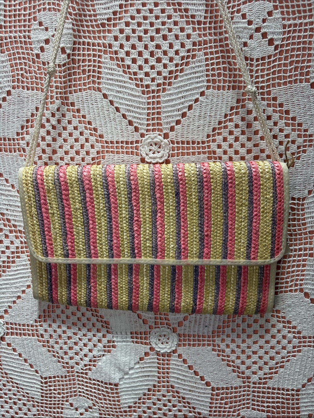 Striped Multicolor Straw Crossbody Clutch - Women Bags - Picture 2 of 8